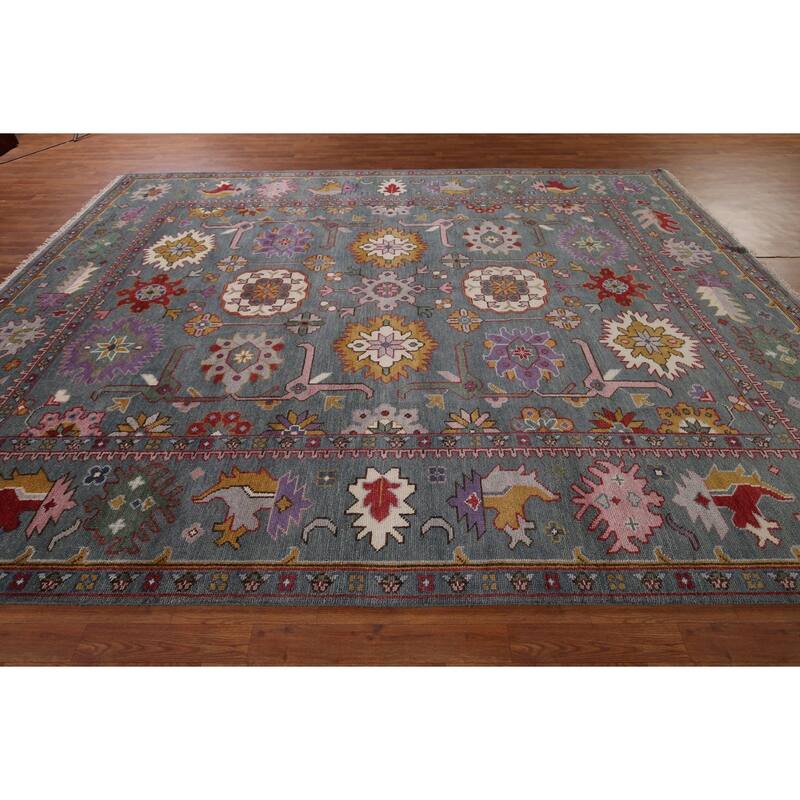 All-Over Gray Oushak Oriental Area Rug Handmade Wool Carpet - 9'3" x 11'7"
