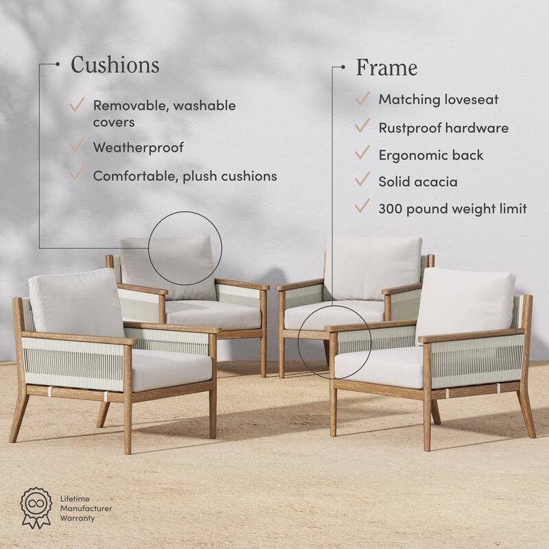 Kayden Bohemian Wooden Upholstered Armchair with Removable Cushion Covers and Solid Acacia Wood Frame