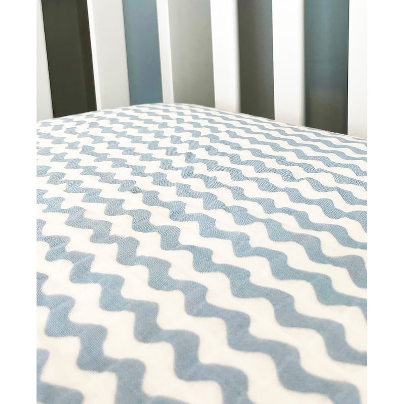 Baby Waves Muslin Crib Sheet - N/A - Blue/White