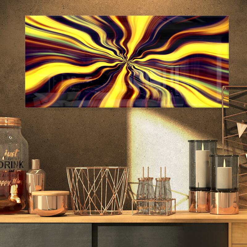 Designart 'Yellow Purple Black Fantasy' Abstract Digital Art Metal Wall Art