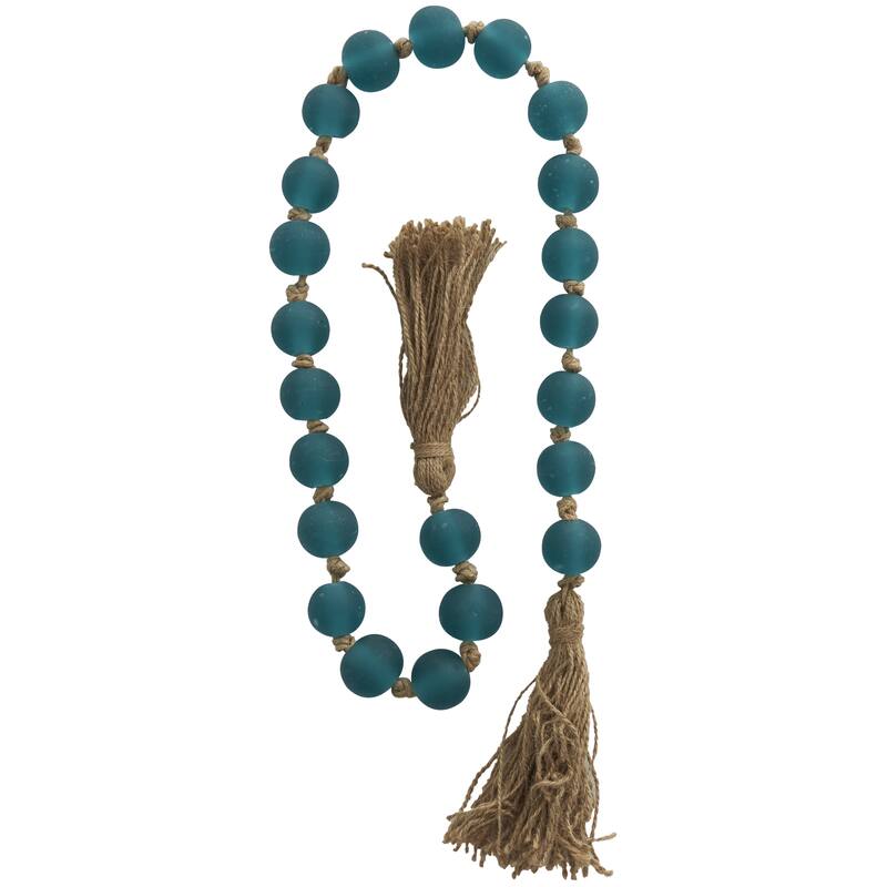 Glass Handmade Round Frosted Beaded Garland with Tassel with Knotted Brown Jute