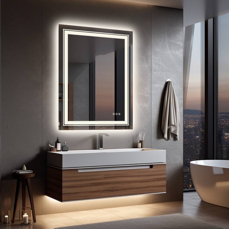 Rectangular Frameless LED Wall Bathroom Vanity Mirror Vertical and Horizontal Hang - 20 in.W x 28 in.H