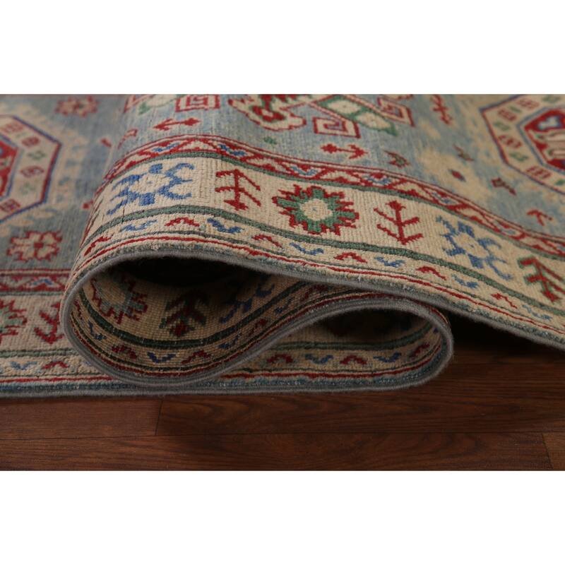 Light Blue Kazak Runner Rug Hand-Knotted Wool Carpet - 2'7" x 15'9"