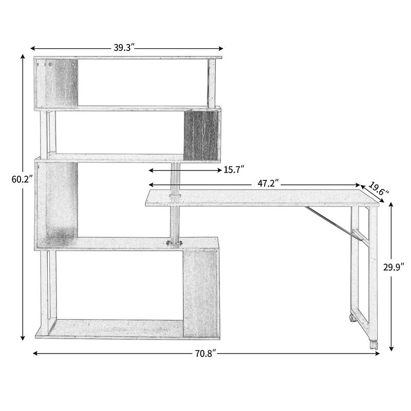 Modern Desk with 5 Adjustable Built-In Shelves and Rotating Layout for Compact Workspaces and Home Offices or Bedrooms