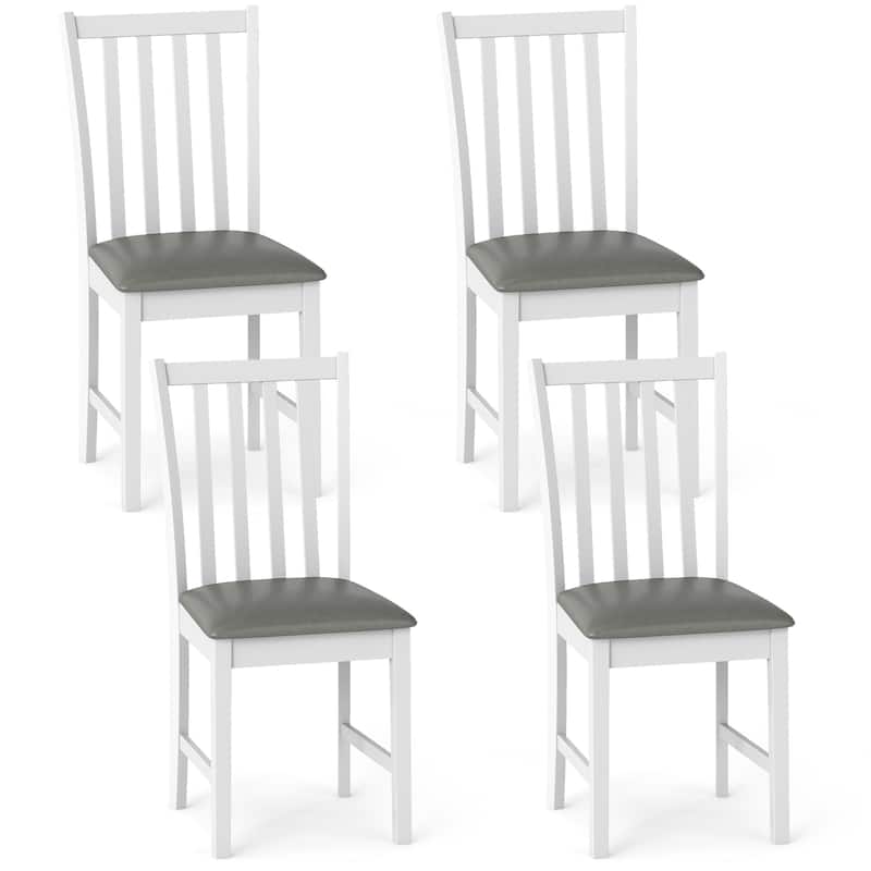Gymax Wooden Dining Chair Set of 4 w/Rubber Wood Frame & Padded Seat & - White, Gray