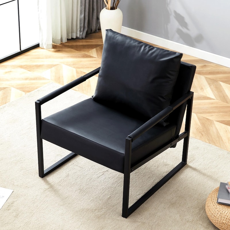 Set of 1 Classic PU Leather and Metal Frame Sofa -Ergonomically designed, a perfect blend of modern and industrial styles