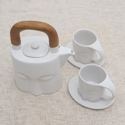 Novica Handmade Peaceful Visage Ceramic Tea Set (Set For 2)