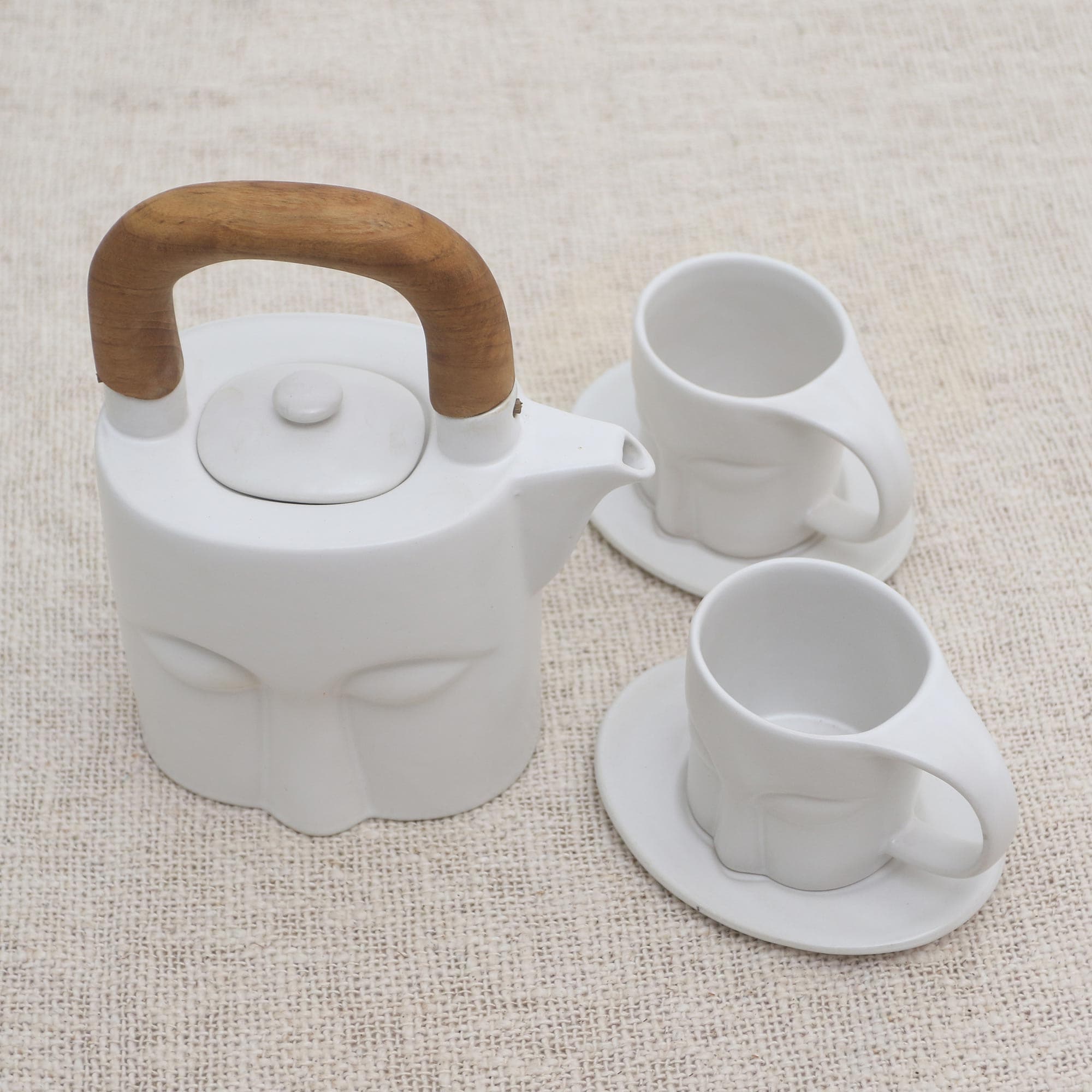Novica Handmade Peaceful Visage Ceramic Tea Set (Set For 2)