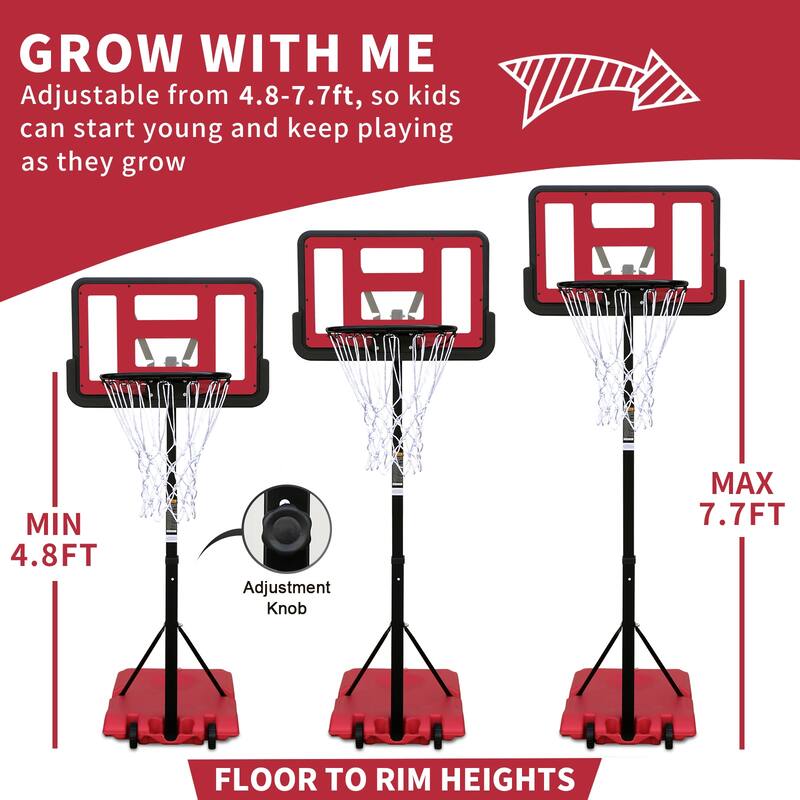 4.8 to 7.7ft Basketball Hoop 44" Backboard Portable Basketball Goal