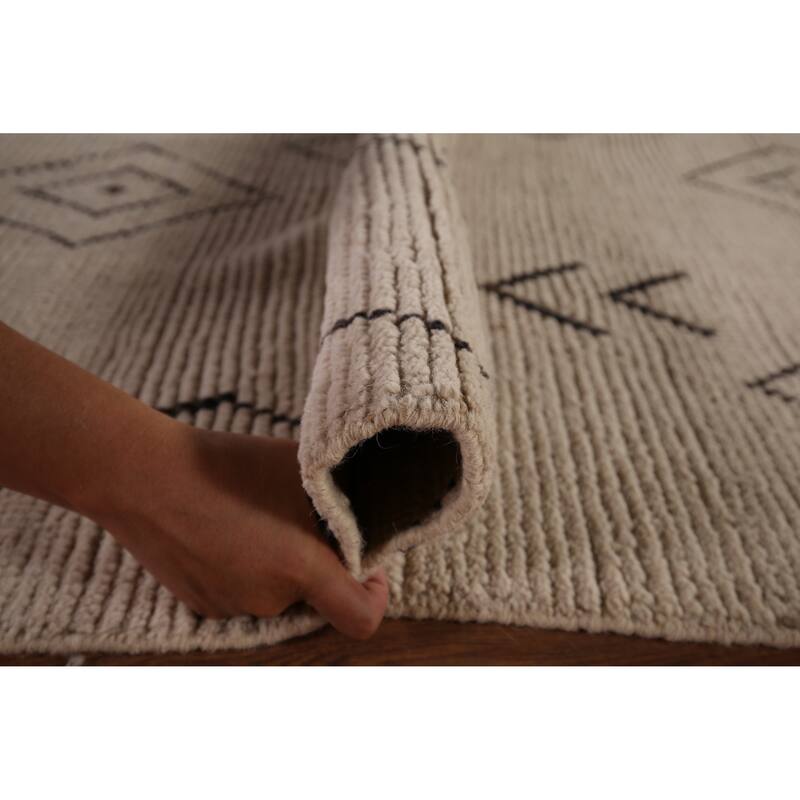 Geometric Moroccan Oriental Large Area Rug Hand-Knotted Wool Carpet - 9'9"x 14'5"