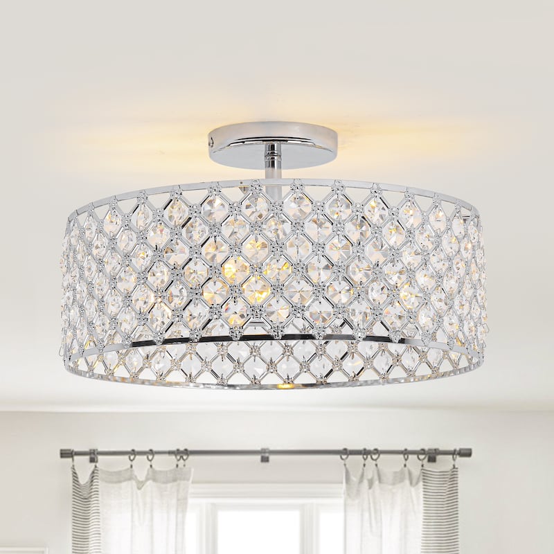 15" Modern Glam 3-Light Crystal Semi Flush Mount Ceiling Lights