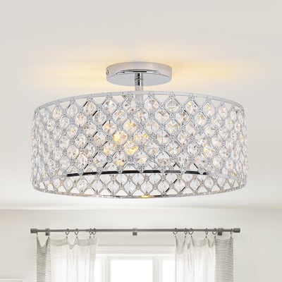 15" Modern Glam 3-Light Crystal Semi Flush Mount Ceiling Lights