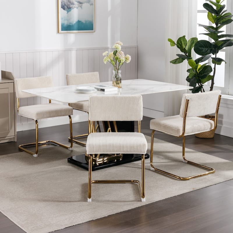 GDFStudio Modern Armless Dining Chairs with Corduroy Fabric and Gold Metal Base (Set of 2)