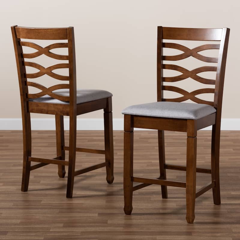 Modern Counter Height Pub Chairs - Grey Fabric & Walnut Finish - 2 Piece Set - 42.52