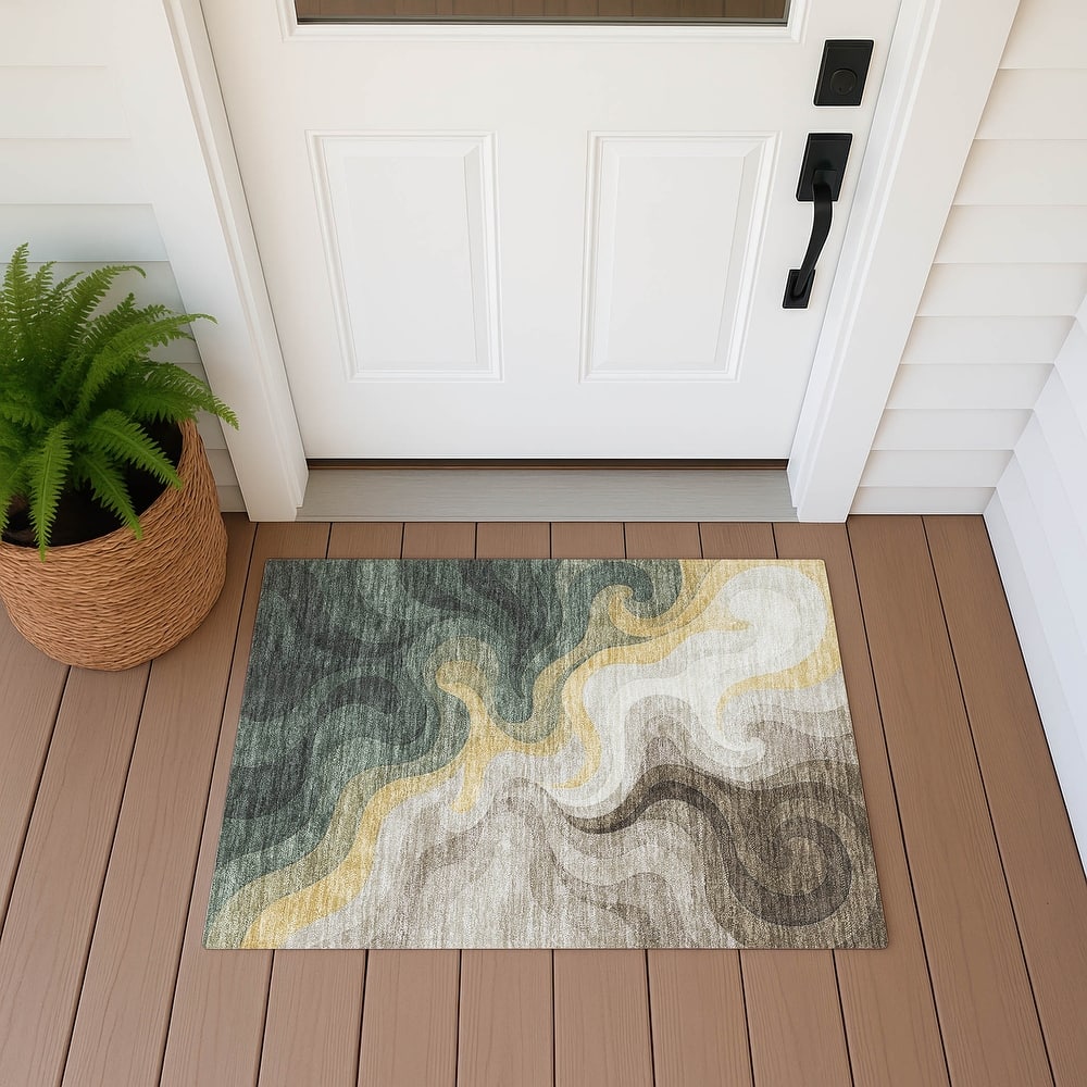 Machine Washable Indoor/ Outdoor Modern Dejuan Chantille Rug
