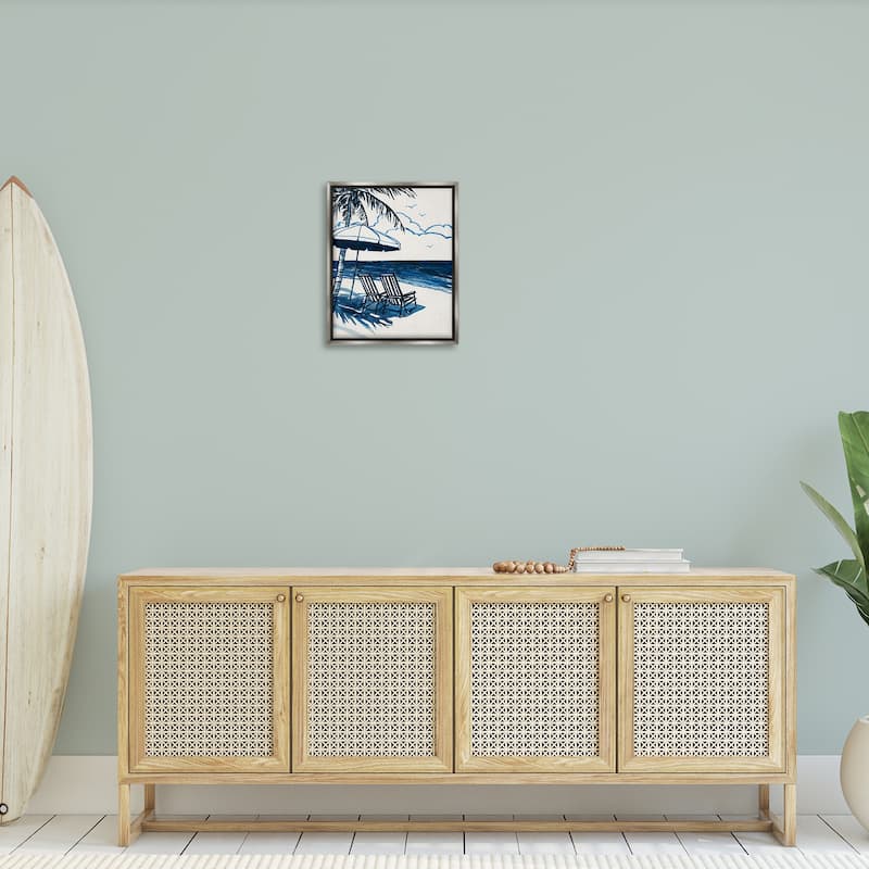 Stupell Blue Toned Tropical Beach Scene Framed Floater Canvas Wall Art Design By Carol Robinson