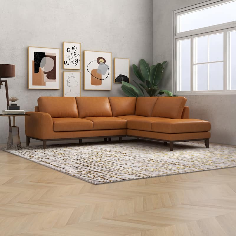 Miamo Mid Century Living Room Top Leather Corner Sectional Sofa