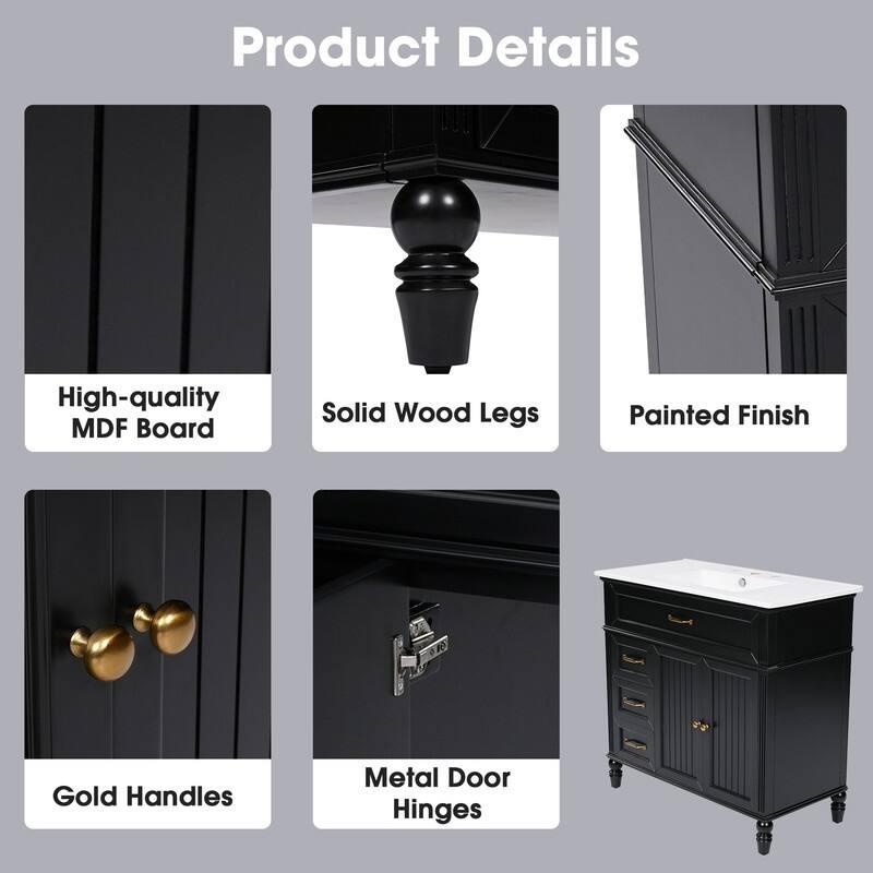 Modern Bathroom Vanity with 36" Ceramic Sink Set, Storage Cabinet with 2 Drawers, Freestanding Bathroom Cabinet