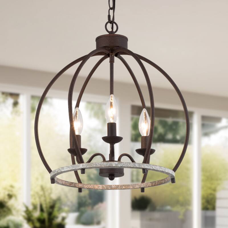 Farmhouse 3-Light Lantern Chandelier Rustic Pendant for Kithcen Island Foyer - 15'' L x 15'' W x 16.5'' H