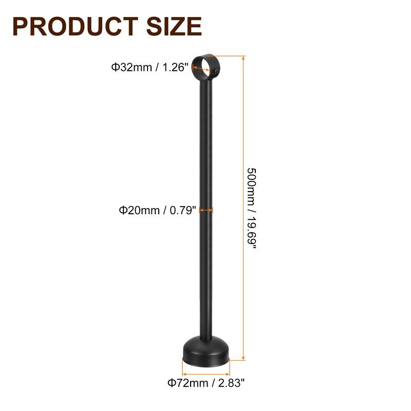 4 Set Ceiling Mount Curtain Rod Bracket, Stainless Steel Rod Holders - Black - Fit 1.26" - 19.69"L