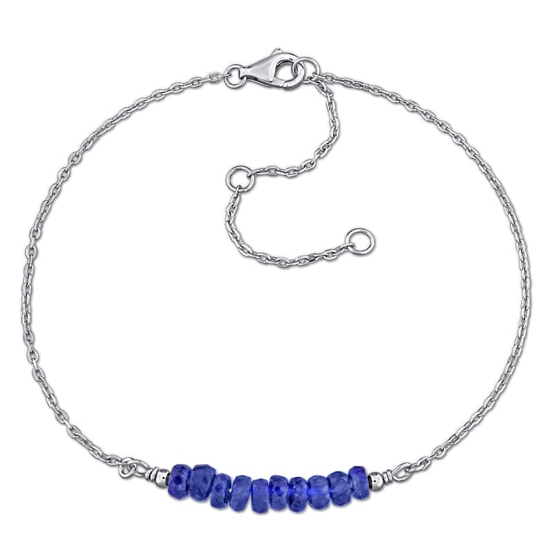 Miadora 4/5ct TGW Blue Sapphire Bead Bar Bracelet in Sterling Silver-7+2in