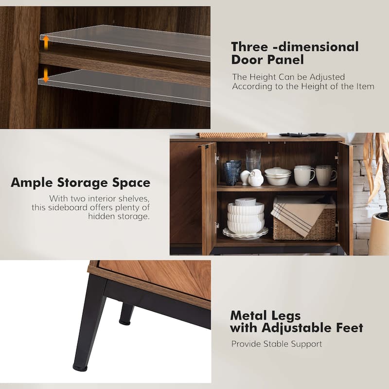 Senin Modern Herringbone TV Stand with Adjustable Shelves by HULALA HOME - 55 inches