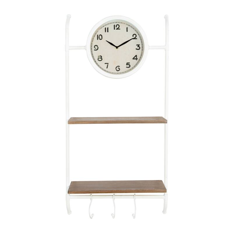 Wall Clock with Shelves and Hooks
