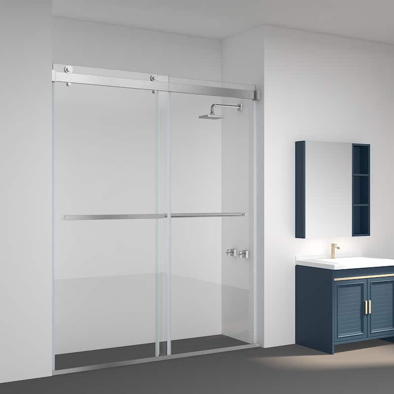 Spezia 64"W x 76"H Sliding Frameless Shower Door in Brushed Nickel