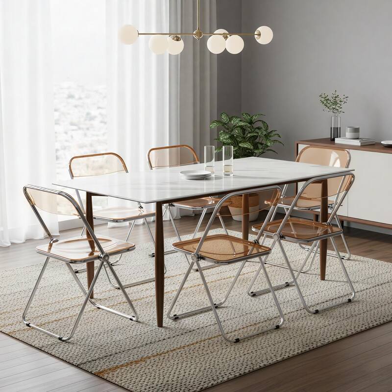 Lawrence Modern Clear Acrylic Transparent Folding Chair with Chrome Steel Frame for Condos and Apartments Set of 4 - 30"