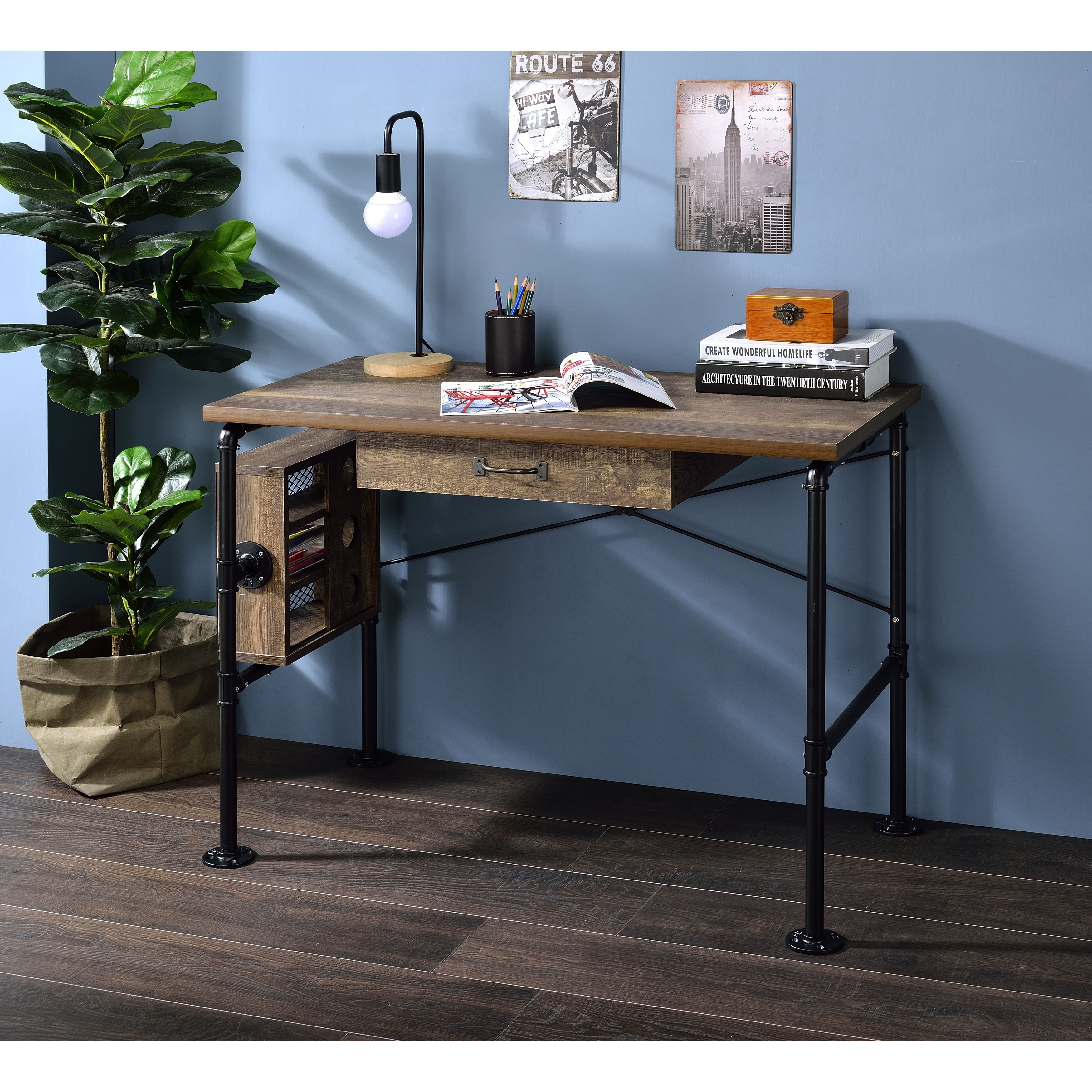 Weathered Oak & Black Finish Writing Desk