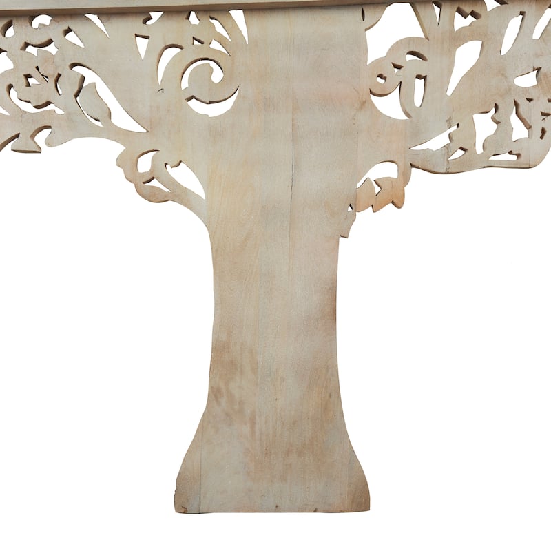 White or Brown Mango Wood Large Carved Tree Wall Decor with Scrollwork
