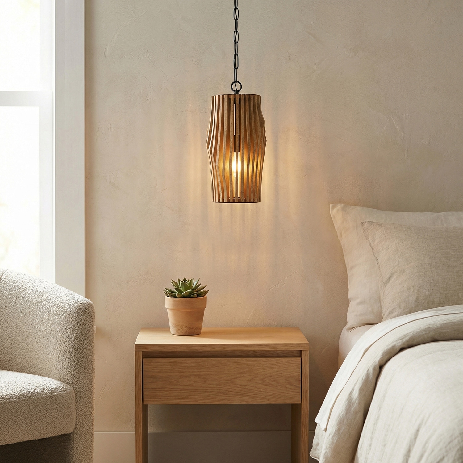 Archer 1-light Light Wood & Matte Black Pendant