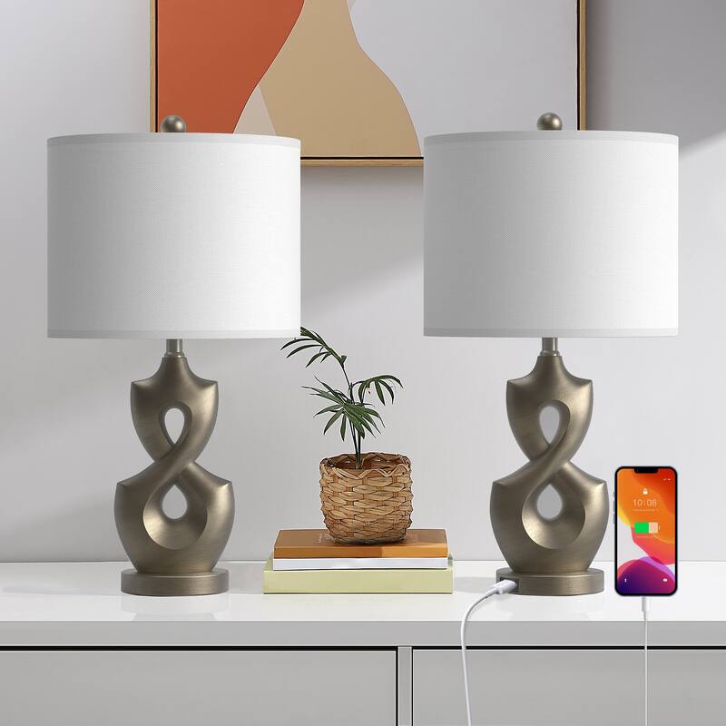Maxax 24.5" Resin USB Bedside Table Lamp(set of 2)
