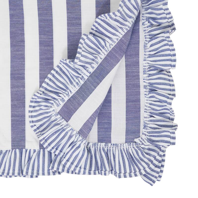 Striped Ruffle Edge Table Runner - Decorative Non-Reversible Cotton Blend Table Runner for Dining Table, 16"x72"