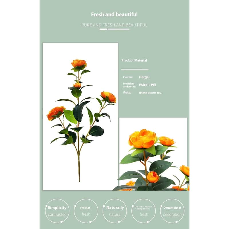 36 Inch Artificial Camellia Tree 2 Pack Orange Flower Potted Plant for Indoor Outdoor Home Office Decor