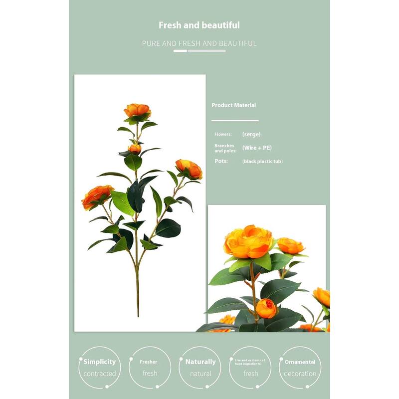 Artificial Camellia Tree 2 Pack, 36"Faux Camellia Plant in Pot with Orange Flowers, Greenery Potted Plant for Indoor Outdoor