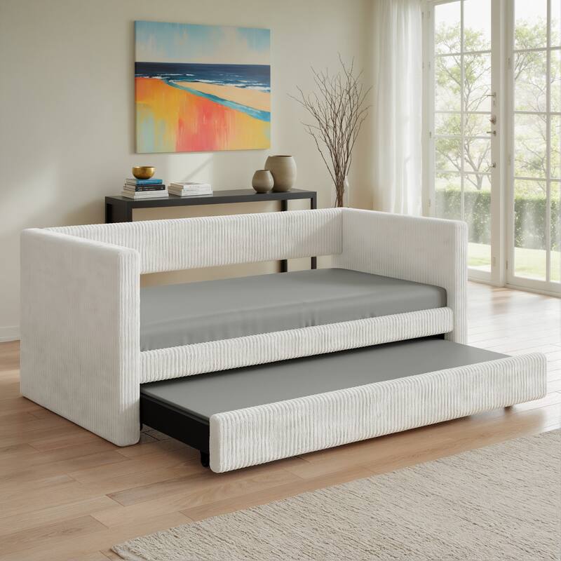Corvus Somme Corduroy Upholstered Daybed with Trundle