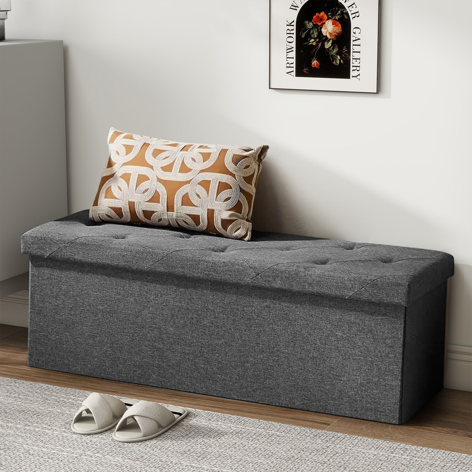 Folding Storage Ottoman Bench Ottoman Storage Chest with Padded Seat for Bedroom Living Room Entryway