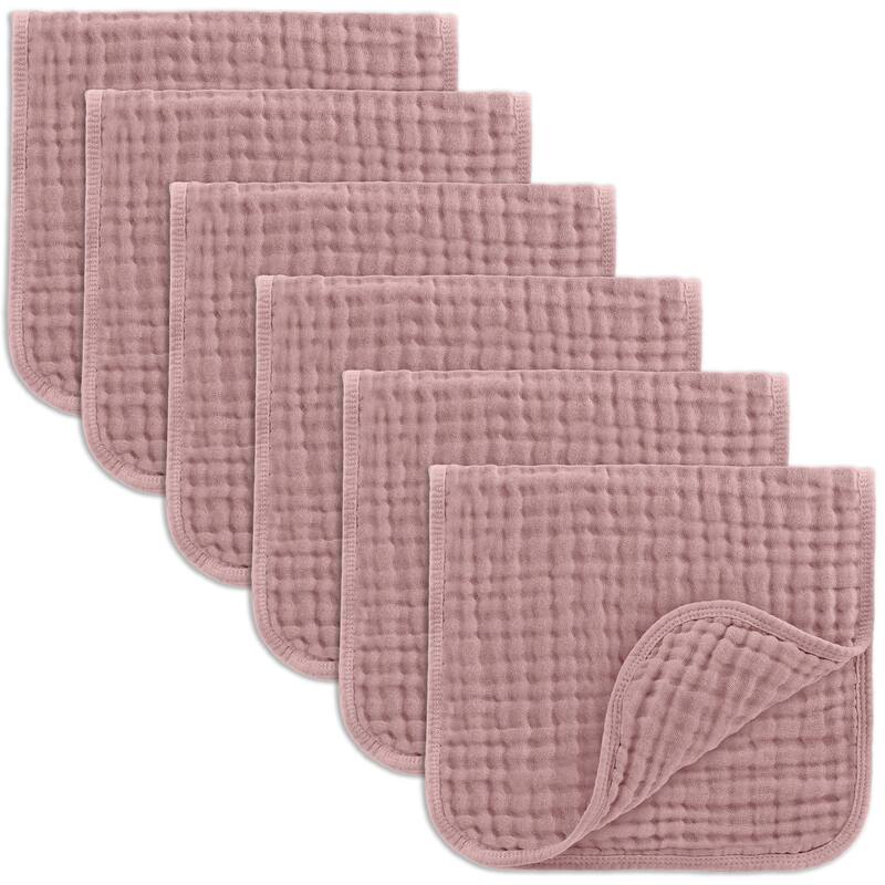 Muslin Burp Cloths for Babies by Comfy Cubs - Pack of 6 - Mauve