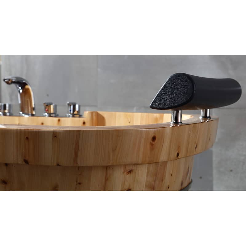 ALFI brand AB1130 65" 2 Person Free Standing Cedar Wooden Bathtub with Fixtures & Headrests - Brown