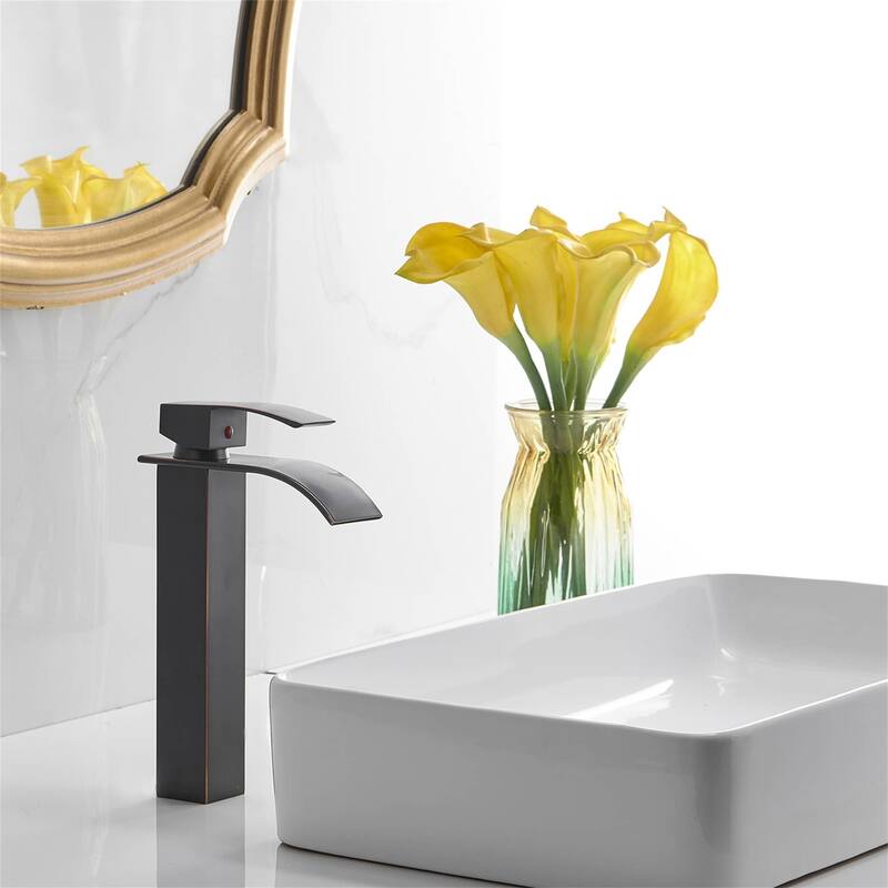 Waterfall Bathroom Vessel Faucet With Drain Assembly Single Handle Bathroom Vessel Sink Faucets 1 Hole Lavatory Vanity Basin Tap