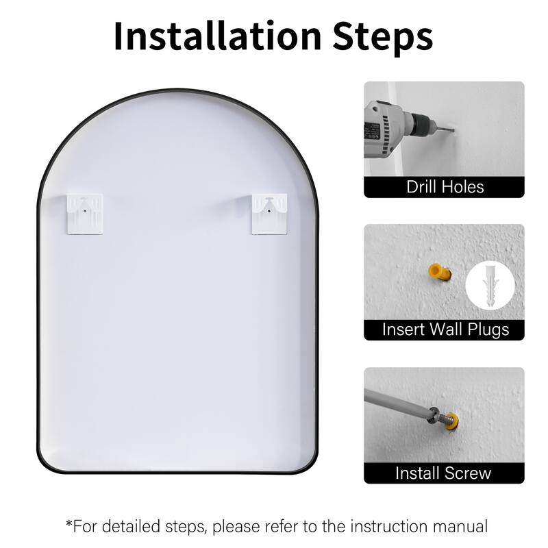 24 in./28 in. W x 36 in. H Bathroom Wall Mounted Arched Anodized Aluminum Framed Mirror