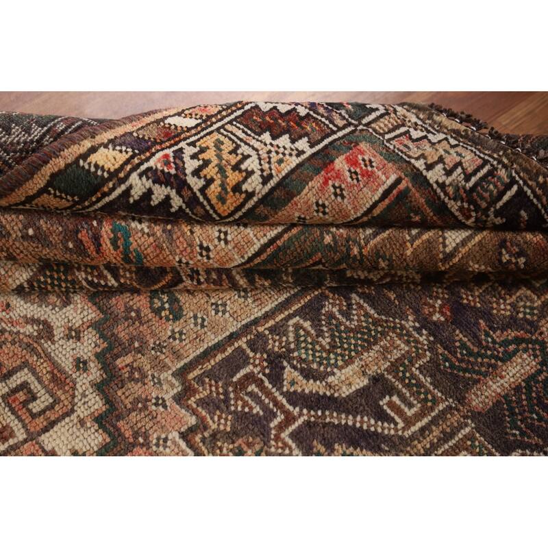 Tribal Geometric Qashqai Persian Antique Rug Hand-Knotted Wool Carpet - 5'0" x 7'11"