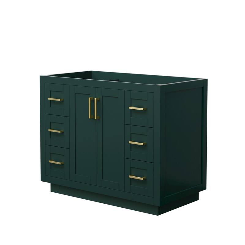Wyndham Collection Miranda 42" Single Free Standing Vanity Cabinet - Green / Brushed Gold Hardware