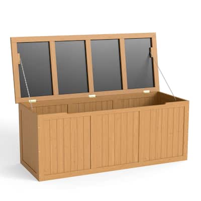 112 Gallon Outdoor Wooden Deck Box Solid Wood Storage Box Seat & Table Top for Patio Furniture Cushions, Pool Toys,Garden Tools