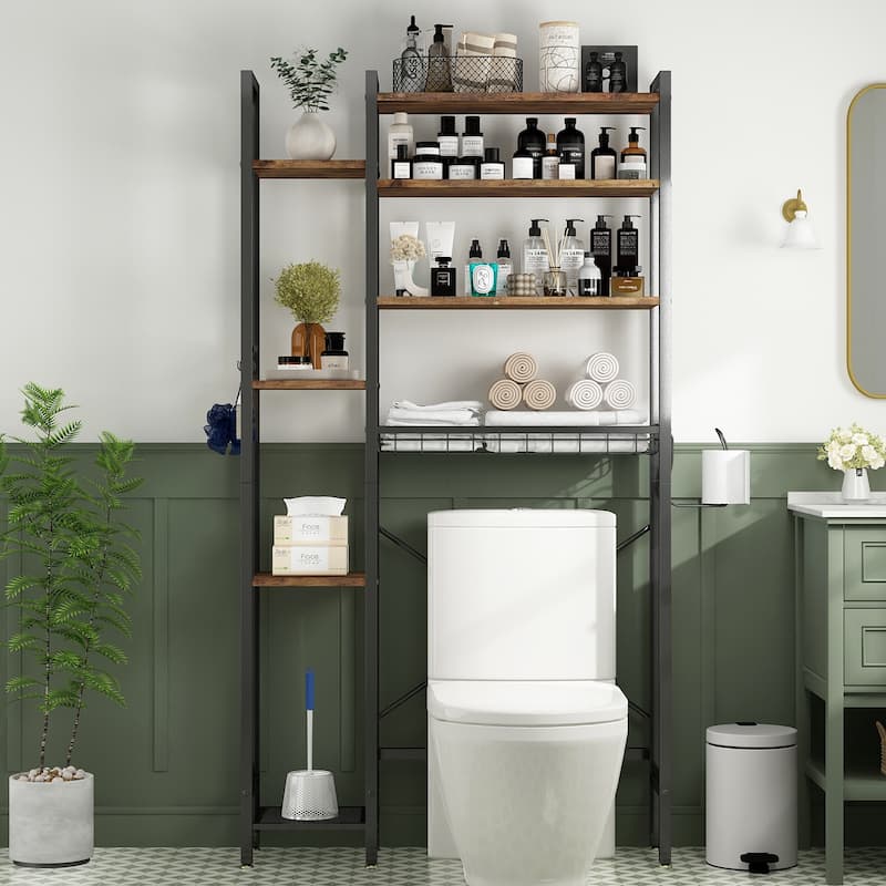 Sofucor 8-Tier Over The Toilet Storage with Side Rack,Adjustable Shelf & Drain Basket,Bathroom Organizer for Balcony,Laundry