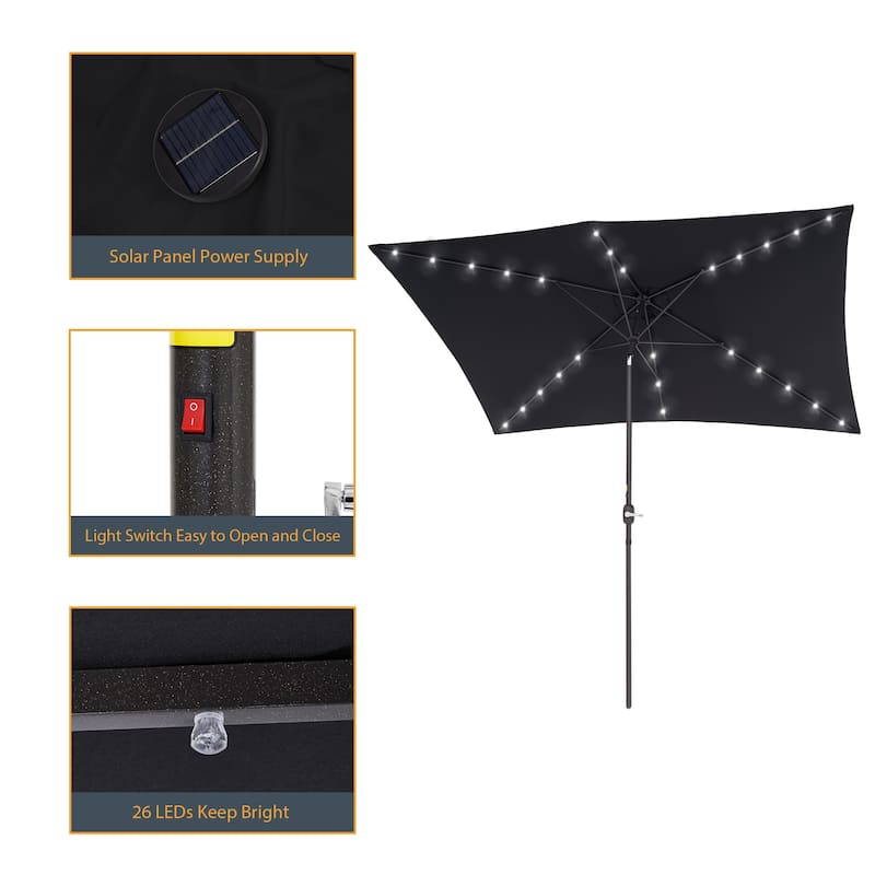 LIVOOSUN 10x6.5ft Steel Solar-Powered LED Patio Umbrella,w/Crank Tilt