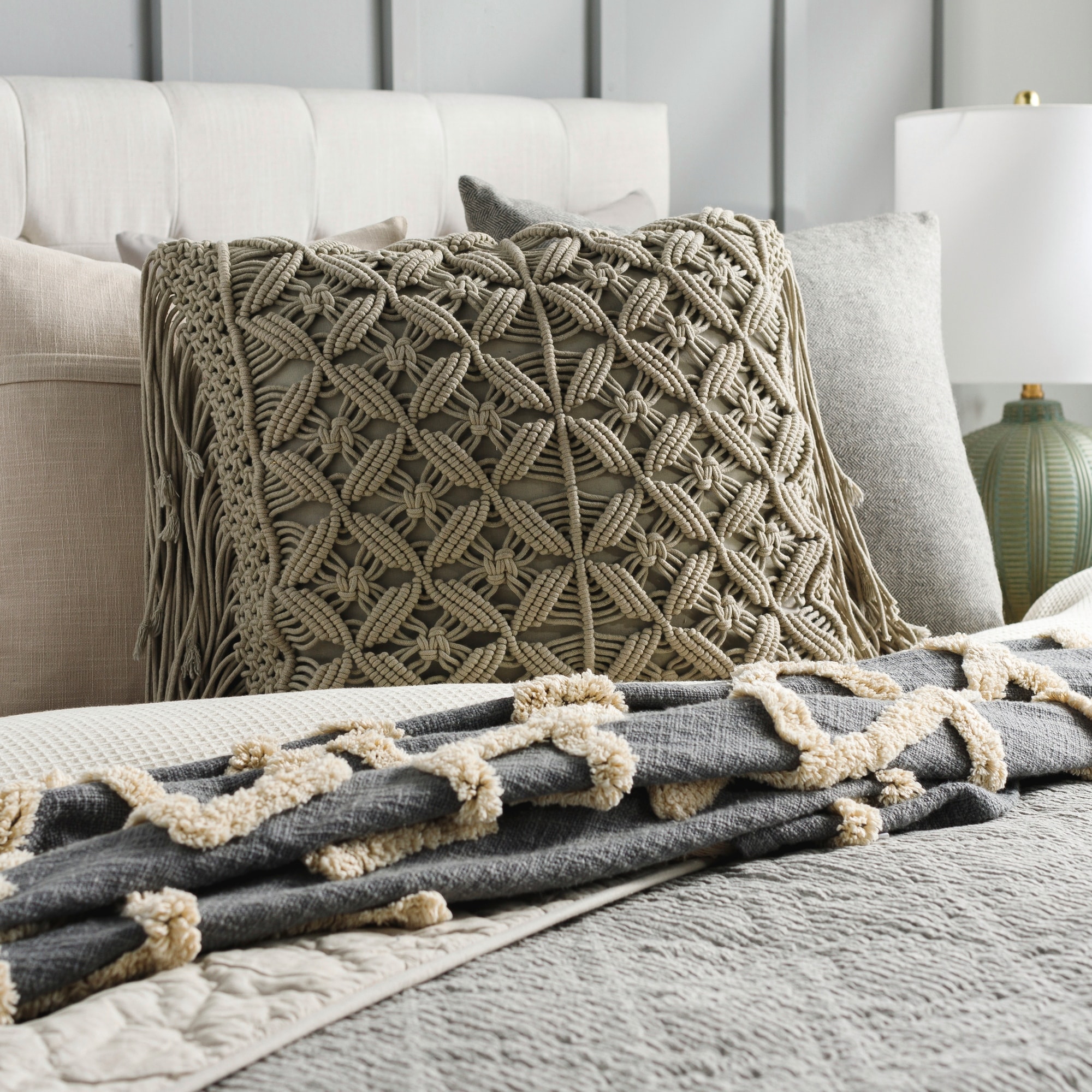 Umaiza Intricate Handwoven Throw Pillow with Long Tassels