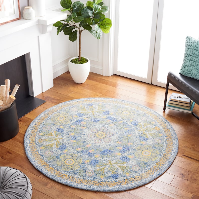 SAFAVIEH Handmade Celedonia Modern Medallion Micro-Loop Wool Area Rug - 5' Round - Blue/Green
