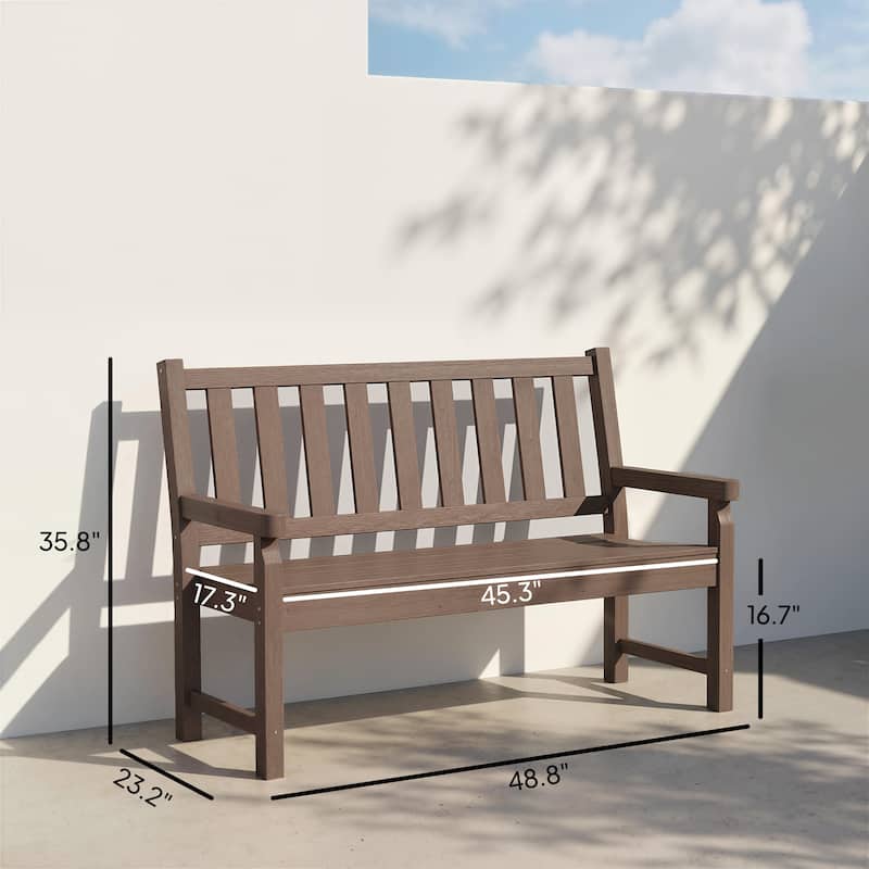 Outsunny Outdoor Bench, 49" All-Weather HDPE Garden Bench, 2-Person Patio Loveseat with 528 lbs Capacity
